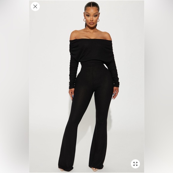 Fashion Nova Pants - Yasmine Off Shoulder Sweater Jumpsuit - Black
